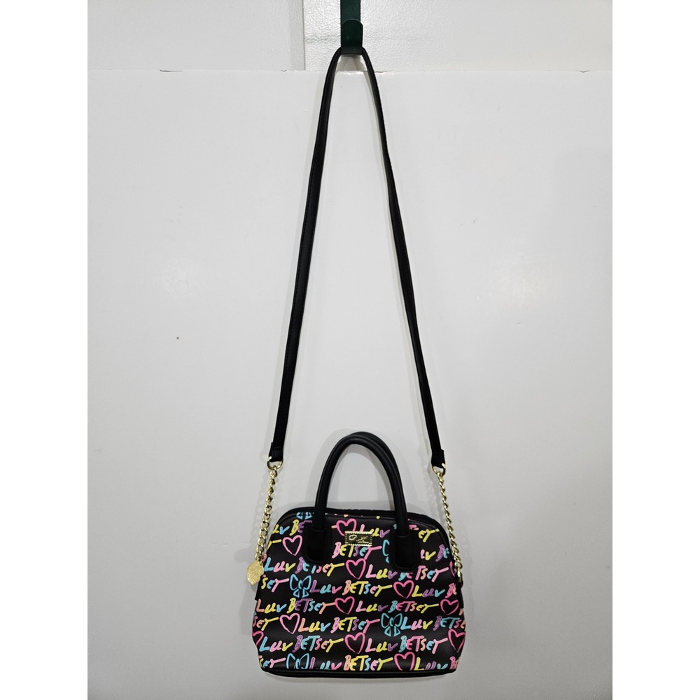 Luv Betsey Johnson Graffiti Heart Crossbody Bag Black Neon Dome Satchel PurseY2K